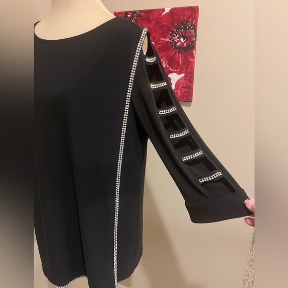 Joseph Ribkoff Black Tunic with crystal embellishments and ladder sleeves, 16 - Picture 5 of 9